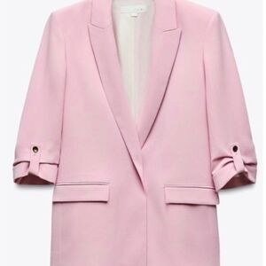 Zara Light Pink Blazer with Rolled Sleeves